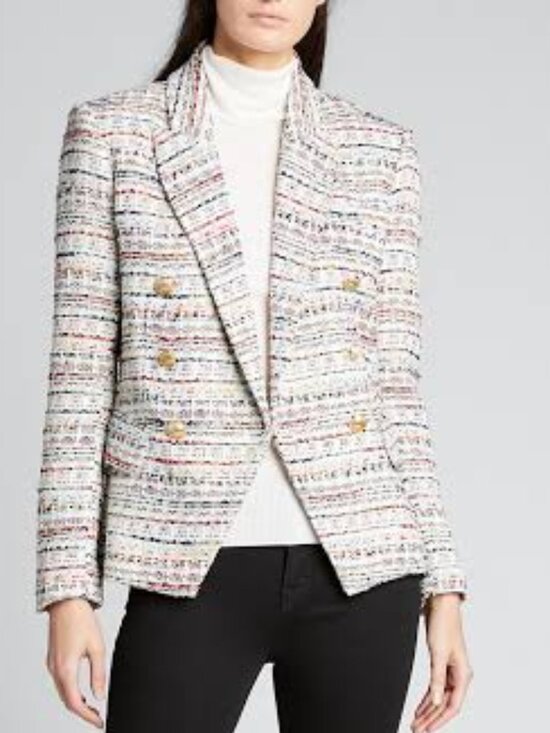 L'AGENCE Jackets & Blazers - L'AGENCE Kenzie Double Breasted Tweed Blazer – Orange & Blue Multi – Size 4 NWOT